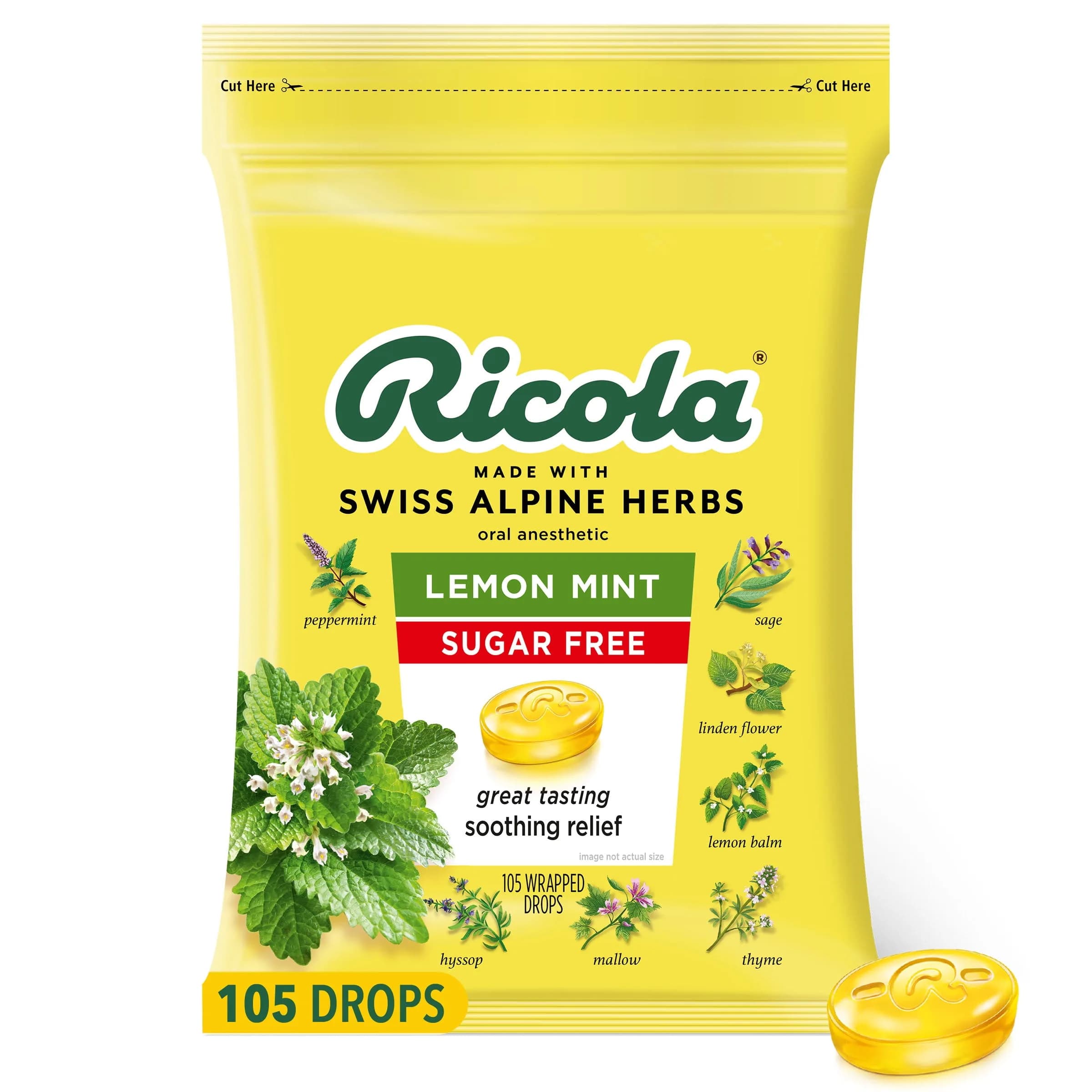 Ricola Sugar-Free Lemon Mint Throat Drops, 105 Count