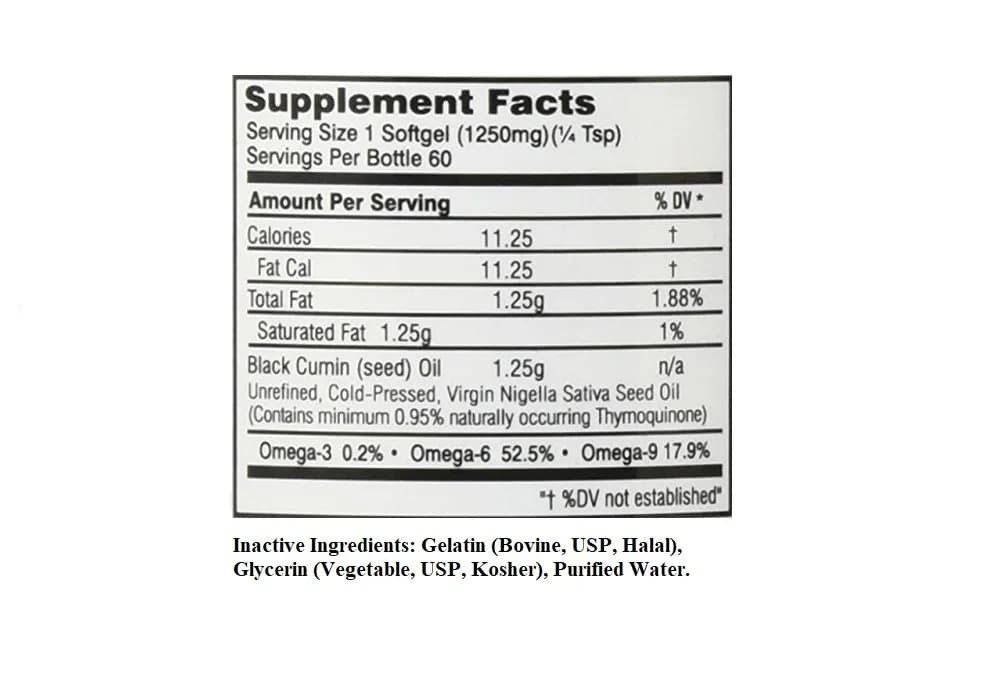 Amazing Herbs Premium Black Seed Oil 1250mg Softgels, 2-Pack