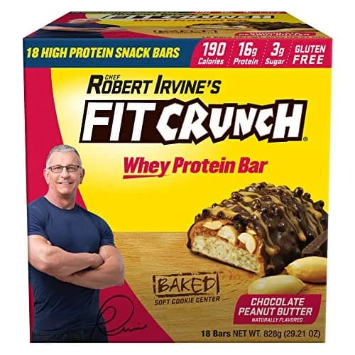 FITCRUNCH Chocolate Peanut Butter Whey Protein Bars, 18-Count