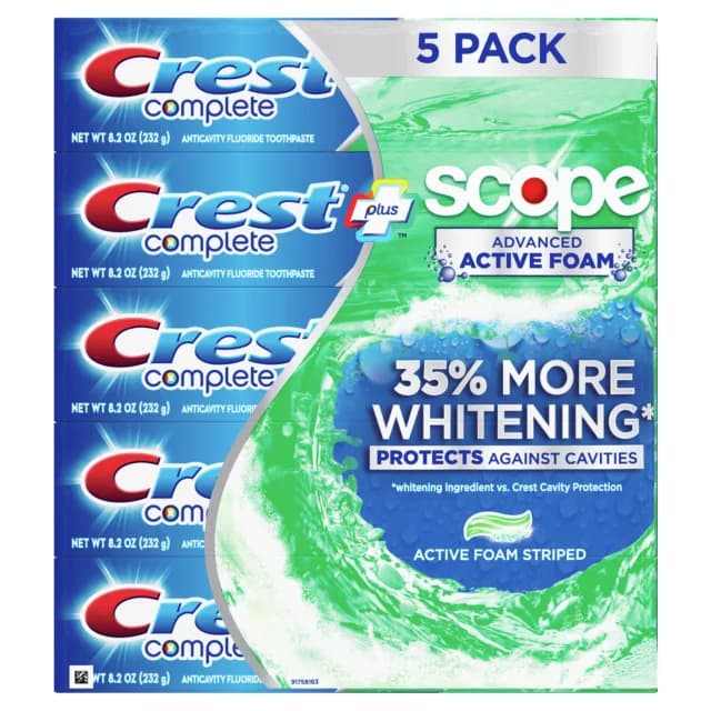 Crest Complete Plus Scope Whitening Toothpaste, Active Foam, 8.2 oz (5 Pack)