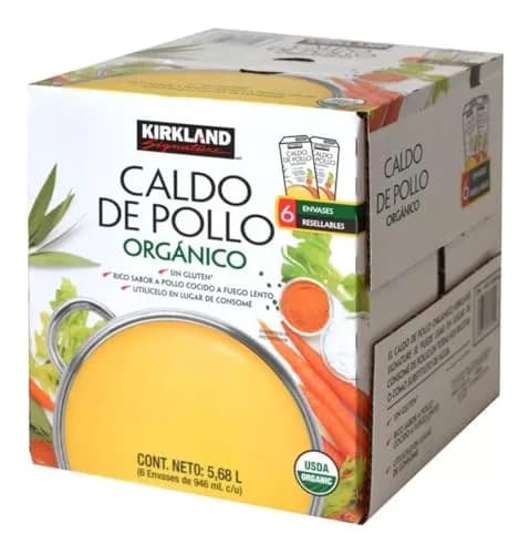 Caldo de Pollo Orgánico Sin Gluten Kirkland Signature, 32 oz (Paquete de 6)