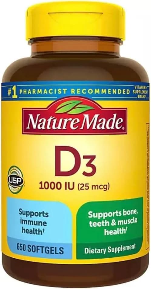 Nature Made Vitamina D3 25 mcg (1000 IU) Capsulas Blandas, 650 Unidades