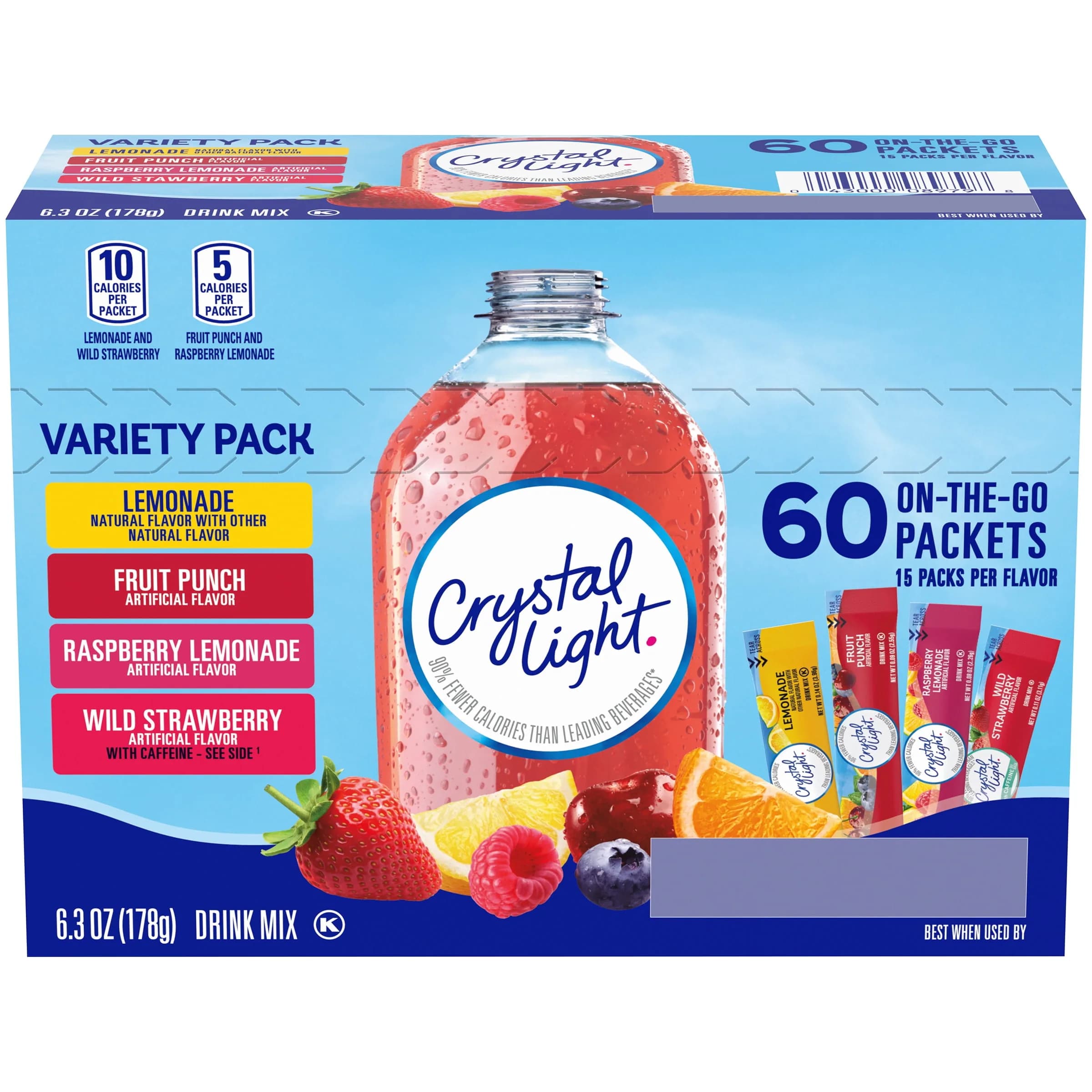 Mezcla para Bebida Crystal Light On the Go, Paquete Variado, 60 Unidades