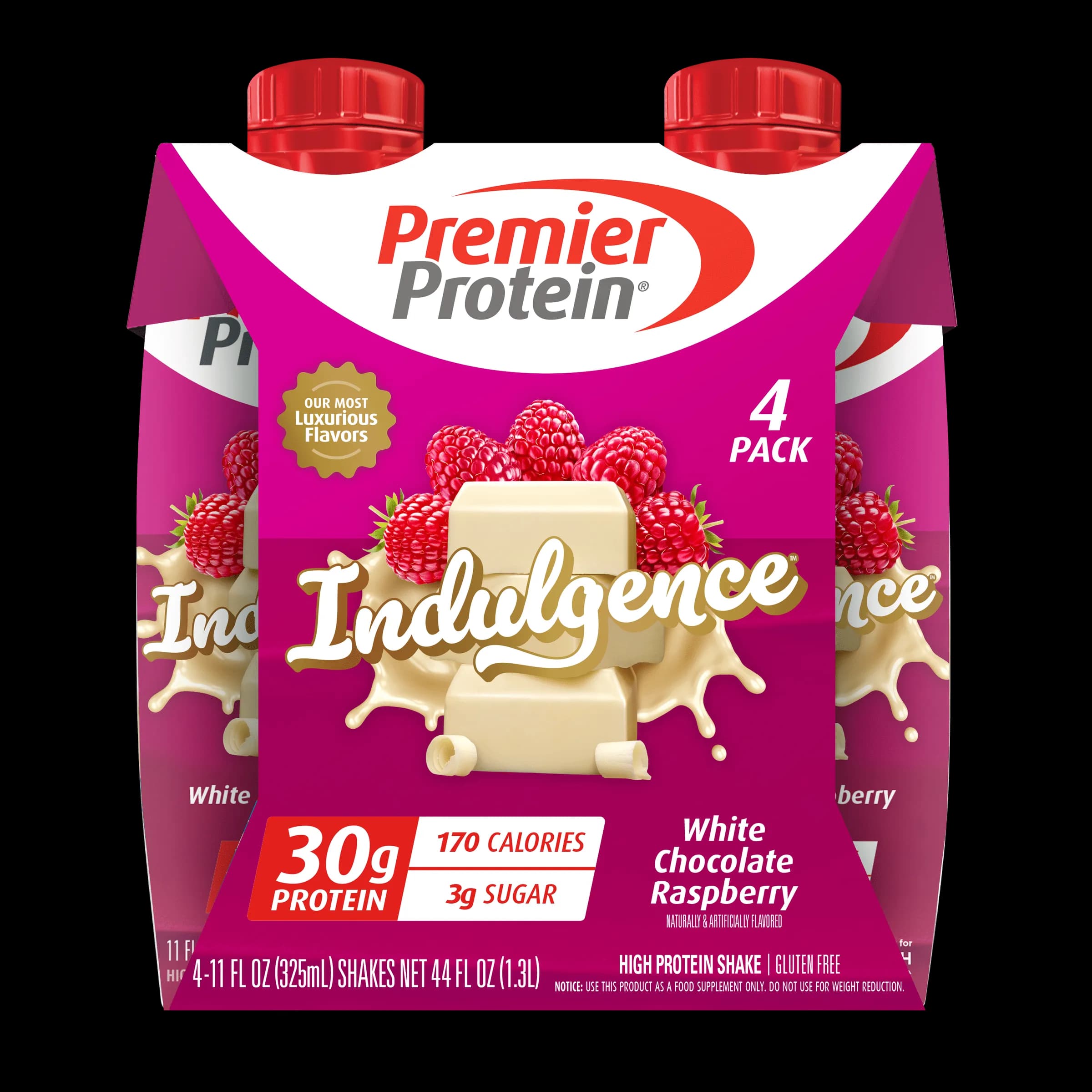 Premier Protein Indulgence Shake, White Chocolate Raspberry, 30g Protein (4 Pack)