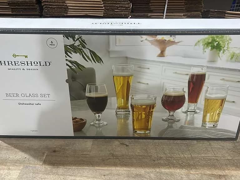 6-PC THRESHOLD BEER GLASS SET WITH PUB PILSNER STOUT PORTER ENGLISH PUB & GIANT