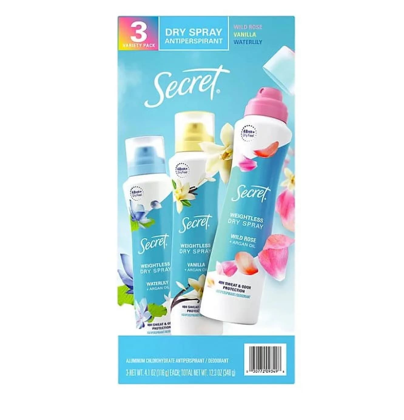 Secret Dry Spray Antiperspirant Deodorant for Women, Vanilla / Wild Rose / Waterlily, 4.1 oz (3-Pack)