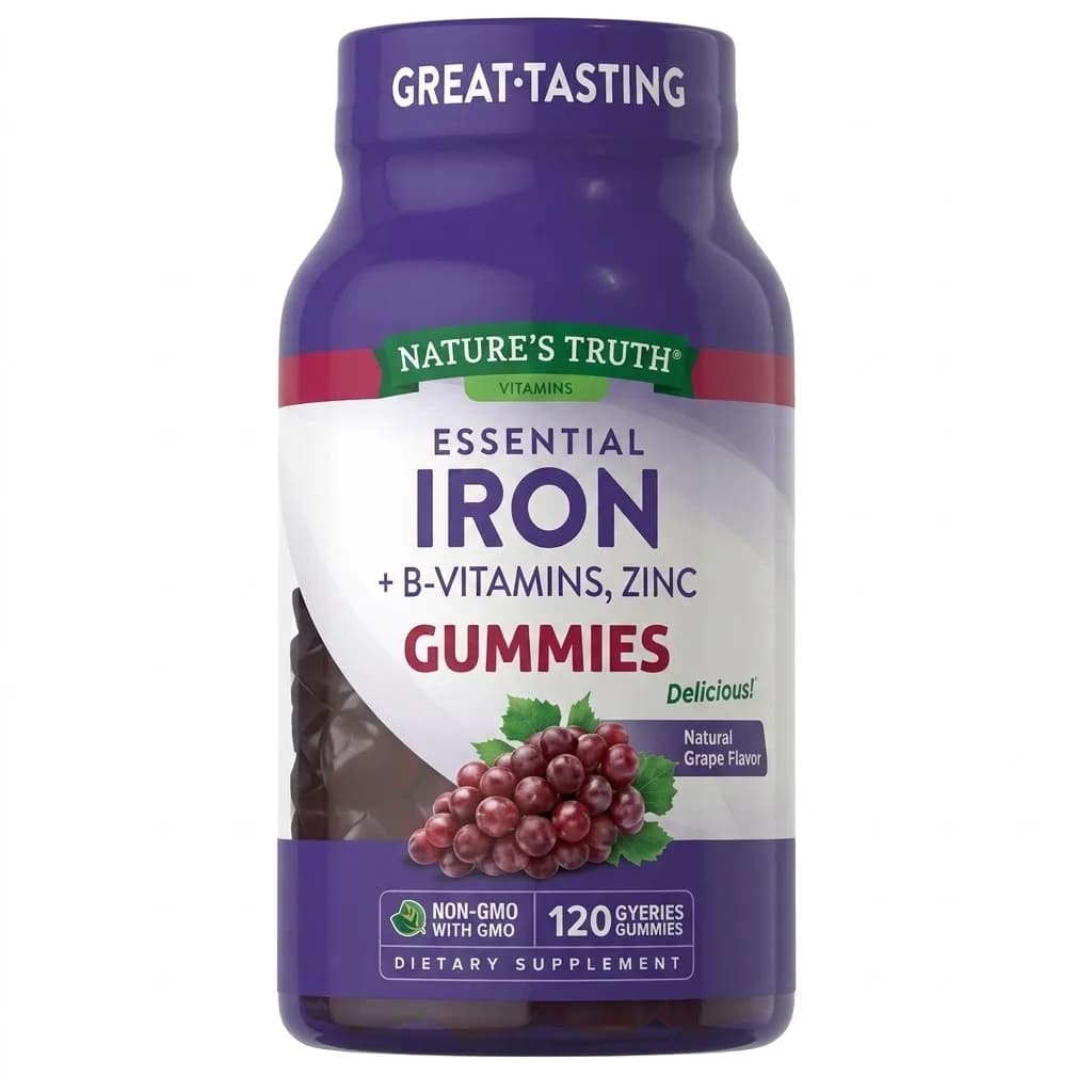 Nature's Truth Iron Gummies with B-Vitamins + Zinc, Natural Grape, 120 Count