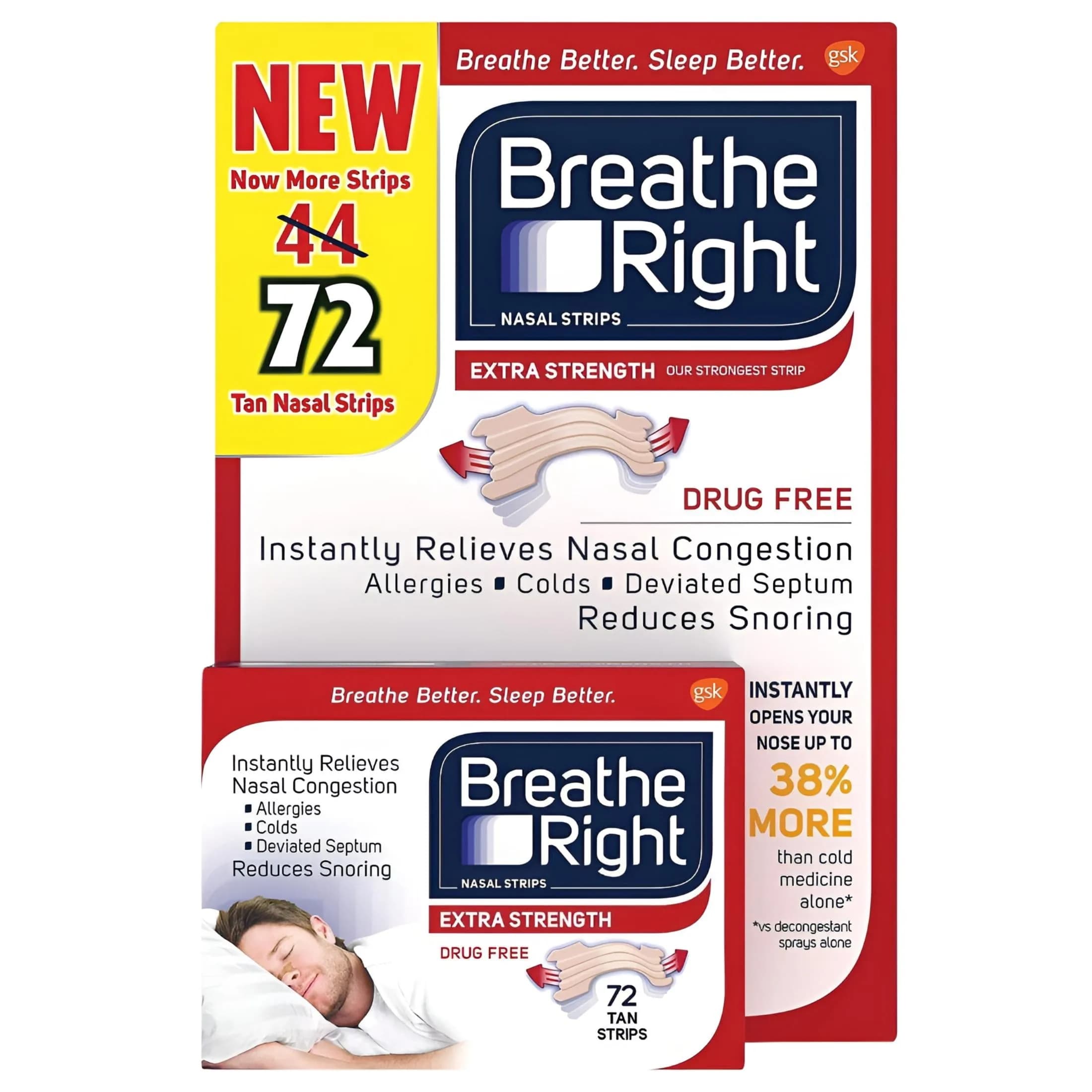 Breathe Right Extra Strength Nasal Strips, Tan, 72 Count