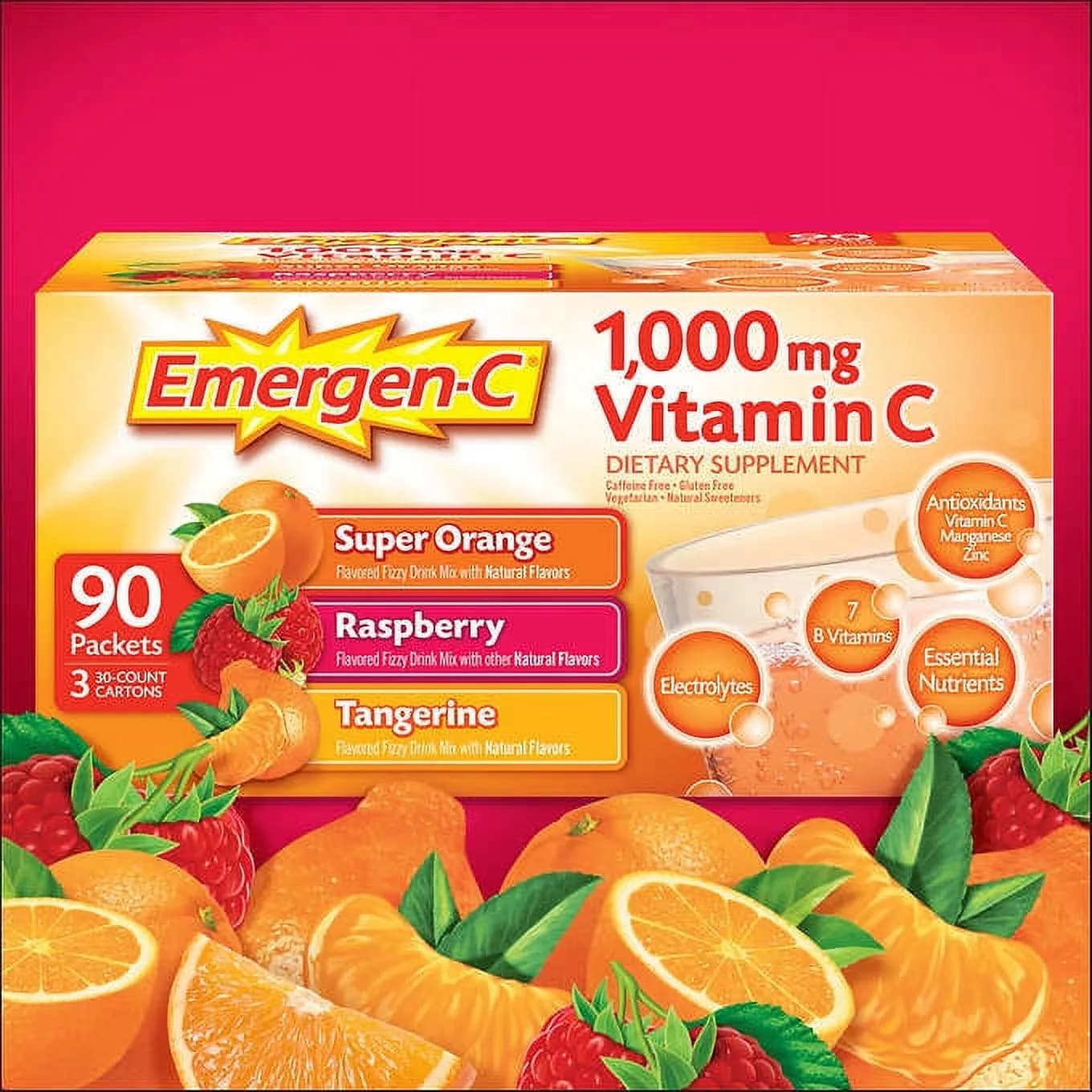 Emergen-C Vitamina C 1000mg en Polvo, 90 Sobres (Surtido)
