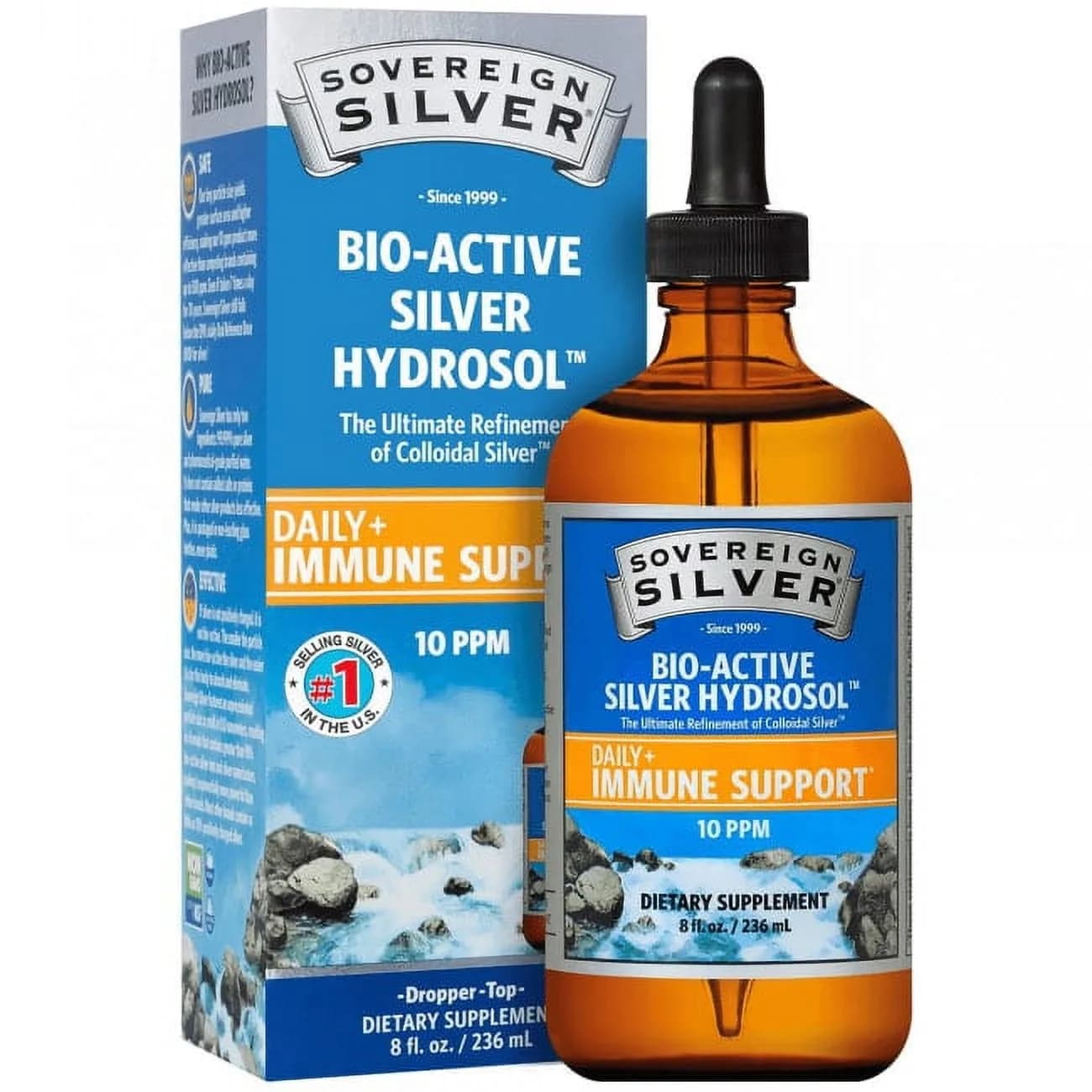 Sovereign Silver Bio-Active Silver Hydrosol 10 ppm Dropper, 8 oz