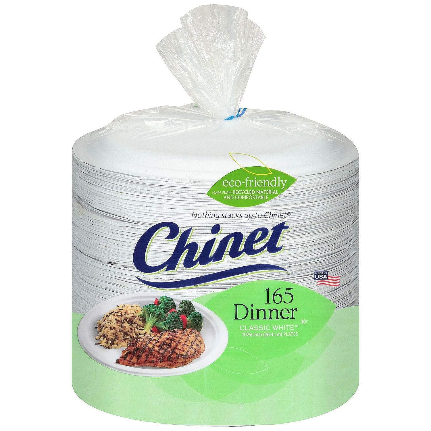 Chinet Classic White Paper Dinner Plates, 10 3/8 in, 165 Count