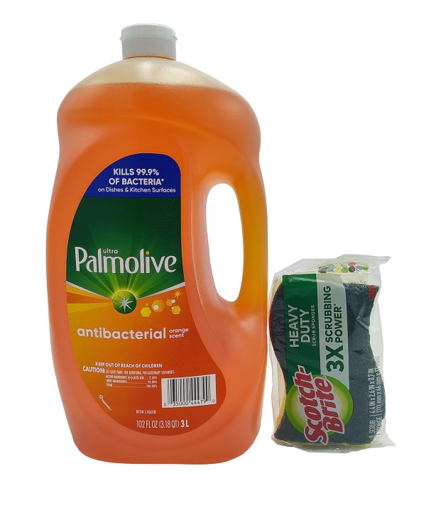 Ultra Palmolive Antibacterial Dishwashing Liquid Dish Soap Refill 102 Fl. Oz. Kills 99.9% of Bacteria, bundled with Heavy Duty Scotch Brite Sponge