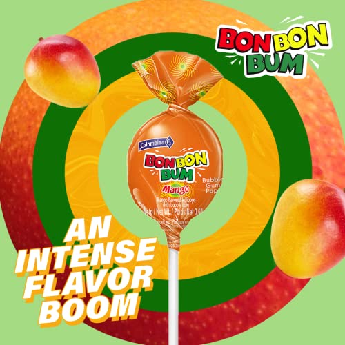 Colombina Bon Bon Bum Bubble Gum Filled Lollipops Mango Flavor 17oz 2 Pack