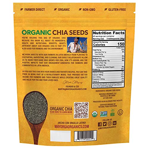 Mayorga Organics Raw Chia Seeds, 3lb Resealable Bag, USDA Organic Certified, Gluten-Free, Non-GMO Verified, Direct Trade, Kosher, Nutrient Dense Superfood